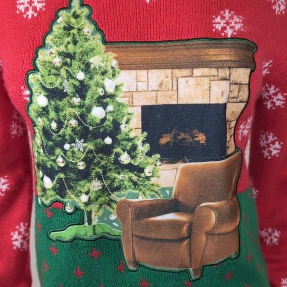 Ugly Christmas Festive Holiday Sweater Cozy Fireplace Snowflake Santa Party - Picture 3 of 7